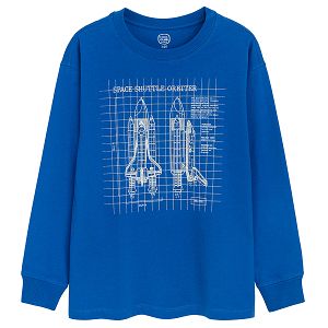 Blue sweatshirt with spaceship print