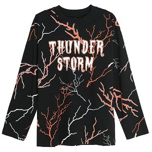 Black long sleeve blouse 'THUNDER STORM with lightening print