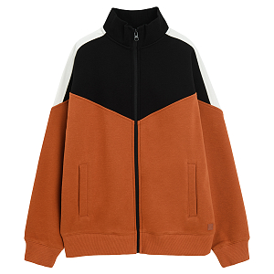 Black and brown zip through sweatshirt