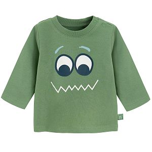 Green long sleeve blouse with funny face print