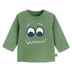Green long sleeve blouse with funny face print