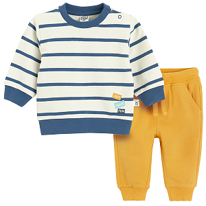 Blue and white stripes sweatshirt and yellow sweatpants- 2 pieces