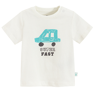 White T-shirt with car SUPER FAST print
