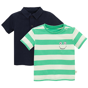 Blue and white and green polo T-shirts- 2 pack