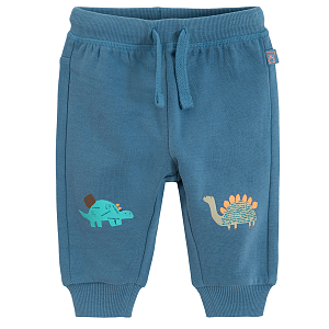 Blue grey sweatpants with cord and dinosaurs print