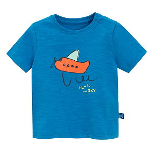 Blue T-shirt with airplane and FLY TO THE SKY print