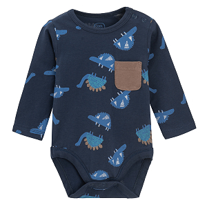 Dark blue long sleeve bodysuit with dinosaurs print