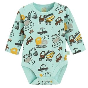Mint long sleeve bodysuit with trucks prnt