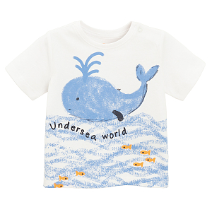 White short sleeve T-shirt with whale print