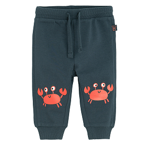 Blue jogging pants with crabs print and cord