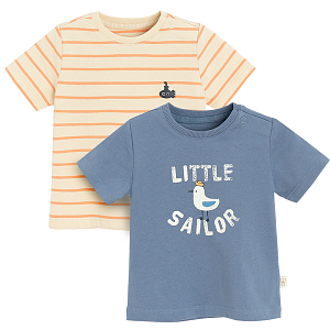 Striped and anthacite T-shirt with Little Sailor print
