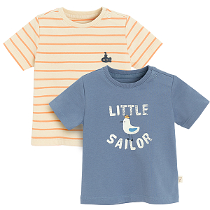 Μπλούζα κοντομάνικη 2 τμχ μπλε με στάμπα LITTLE SAILOR και με ρίγες