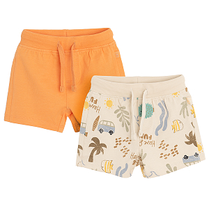 Orange and beige shorts with summer travel print- 2 pack