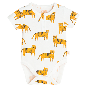 White short sleeve bodysuit with tigers print