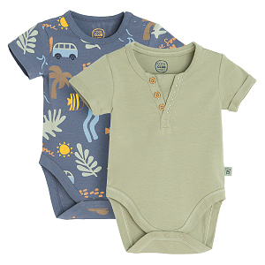 Green and blue short sleeve bodysuits with summer print- 2 pack