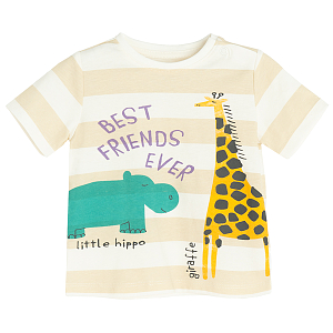 Stipped T-shirt with little hippo and giraffe print