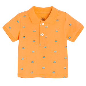 Orange polo T-shirt with small cars print