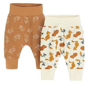 Beige and light brown leggings with jungle animals print- 2 pack