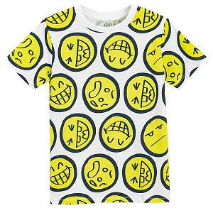 White short sleeve T-shirt with Smileys print