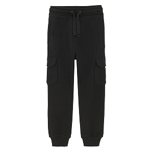 Black cargo style sweatpants with cord