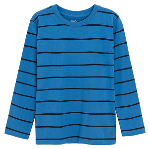 Blue and black stripes long sleeve blouse