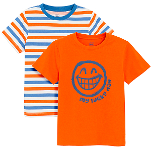 Orange, white, blue stripes and orange with smiley T-shirts- 2 pack