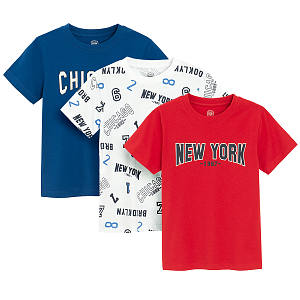 Μπλούζα κοντομάνικη 3  τμχ μπλε, λευκό και κόκκινη με στάμπα NEW YORK AND CHICAGO
