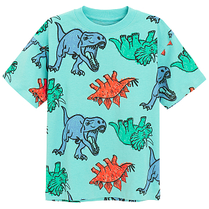 Turquoise T-shirt with dinosaurs print