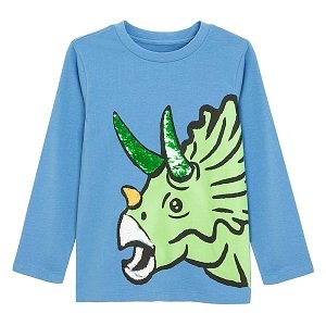 Blue long sleeve blouse with fluo dinosaur print