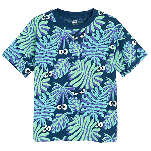 Blue with leaves and eyes print