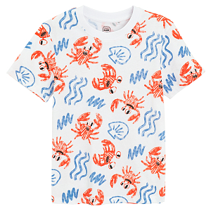 White T-shirt with crabs and starfish print