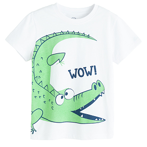 White T-shirt with crocodile print