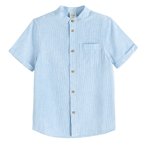 Blue short sleeve mao button down shirt