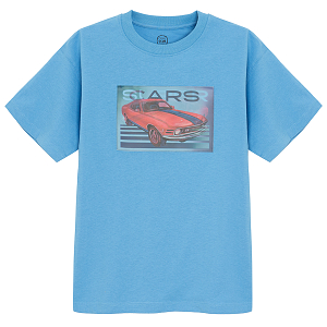 Μπλούζα κοντομάνικη γαλάζια με στάμπα διπλής όψης κόκκινο αυτοκίνητο