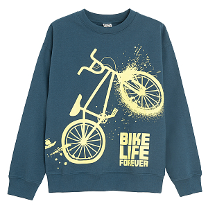 Μπλούζα μακρυμάνικη μπλε με στάμπα ποδήλατο BIKE LIFE FOREVER