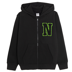 Black zip through hooded sweatshirt with N print
