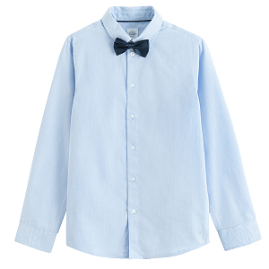 Blue long sleeve button down shirt with blue bow tie- 2 pieces