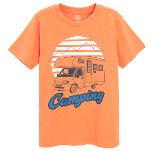 Orange T-shirt with Camping print