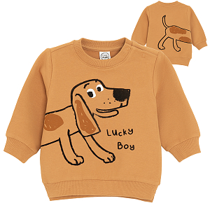 Φούτερ καφέ ανοιχτό με στάμπα σκυλάκι Lucky Boy