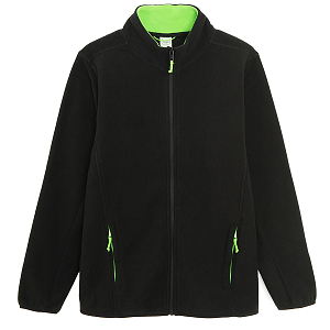 Ζακέτα μαύρη fleece με φερμουάρ και τσέπες στα πλάγια