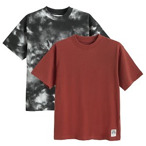 Μπλούζα κοντομάνικη 2 τμχ. μαύρη με εφέ tie dye και μπορντό