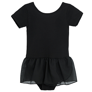 Black short sleeve ballet bodysuit with skirt