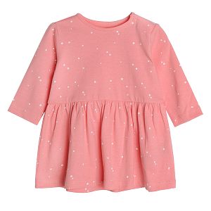 Pink long sleeve with white polka dot dress