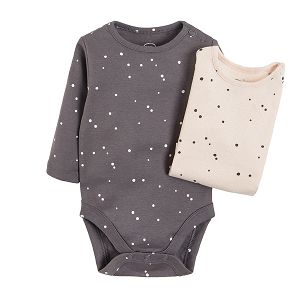 Ecru and grey polka dot long sleeve bodysuits 2-pack
