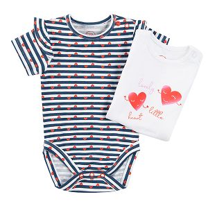 Navy style with hearts and white with hearts short sleeve bodysuits 2-pack