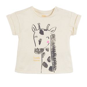 White short sleeve blouse with giraffe print