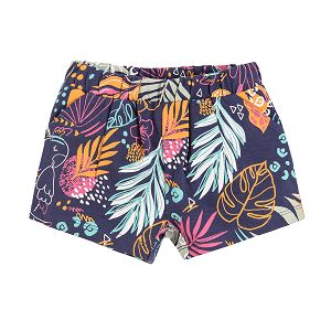 Blue shorts with tropical leaves print
