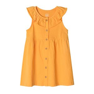 Yellow sleeveless dress with ruffle and buttons