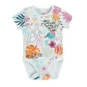 White short sleeve bodysuit with tropical leaves print