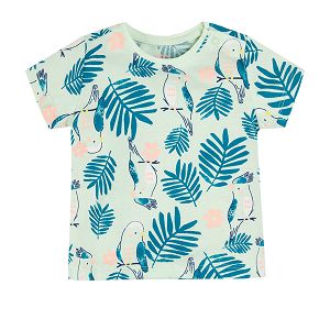 Short sleeve blouse with tropic birds and leaves